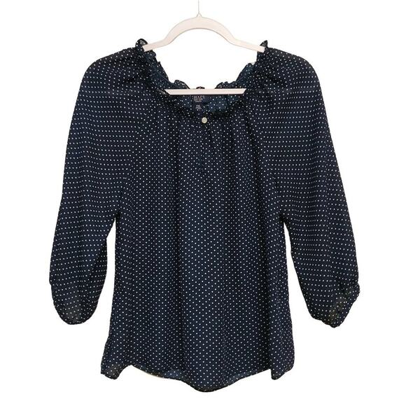 Chaps Navy & White Polka Dot Semi Sheer Blouse Top - Picture 1 of 4